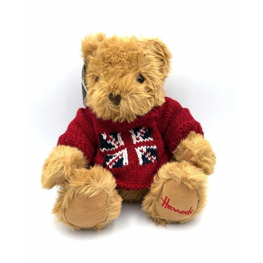 HARRODS Knightsbridge UK England British Flag Red Sweater Plush Teddy Bear